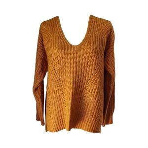Hippie Rose Mustard Orange Chunky Rib Knit Pattern Long Sleeve Sweater Size L